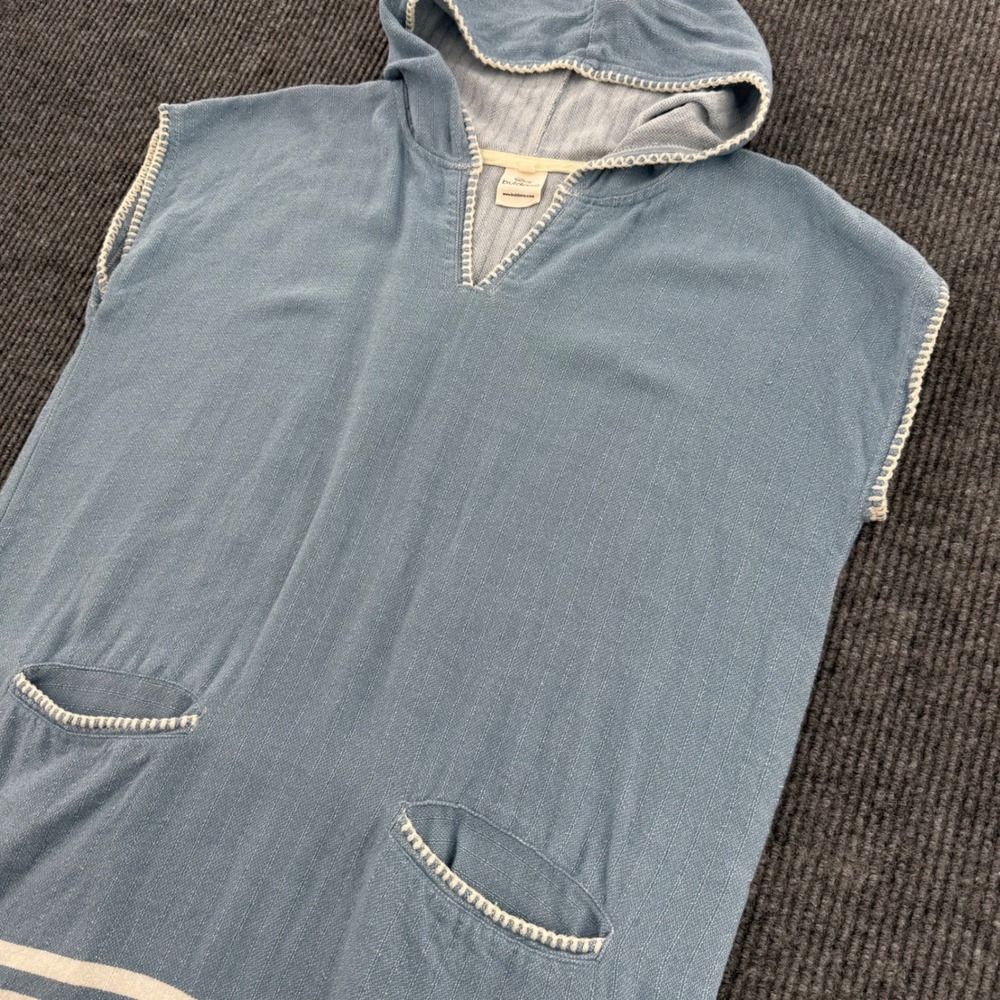 Buldan's Buldano Turkish Cotton Hooded Poncho Cover Up Blue Stripe S/M